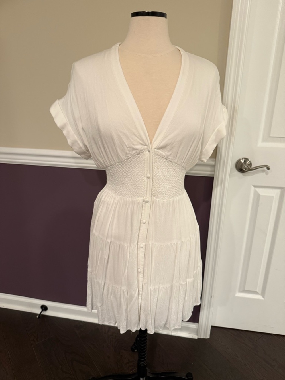 Alice + Olivia White Mini Dress with Smocked Waist